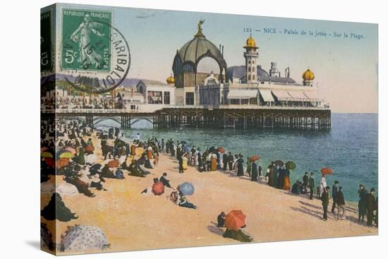 Beach and Palais de La Jetee, Nice. Postcard Sent in 1913-French Photographer-Stretched Canvas