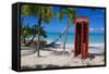 Beach and Red Telephone Box-Frank Fell-Framed Stretched Canvas