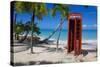 Beach and Red Telephone Box-Frank Fell-Stretched Canvas