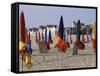 Beach and Rolled up Umbrellas, Deauville, Basse Normandie (Normandy), France-Guy Thouvenin-Framed Stretched Canvas