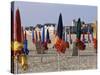 Beach and Rolled up Umbrellas, Deauville, Basse Normandie (Normandy), France-Guy Thouvenin-Stretched Canvas