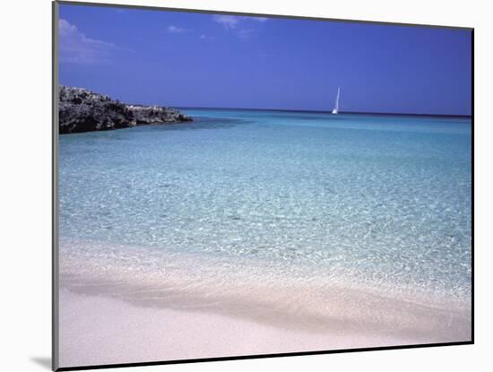 Beach and Sailing Boat, Formentera, Balearic Islands, Spain, Mediterranean, Europe-Vincenzo Lombardo-Mounted Photographic Print