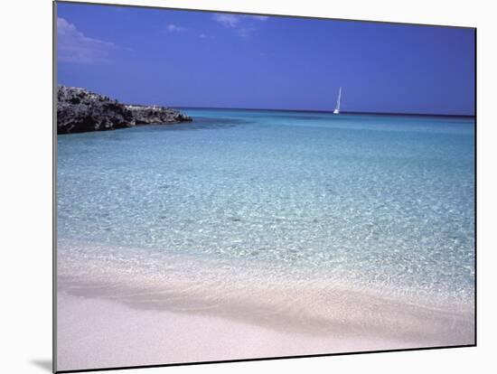 Beach and Sailing Boat, Formentera, Balearic Islands, Spain, Mediterranean, Europe-Vincenzo Lombardo-Mounted Photographic Print