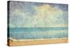 Beach And Sea On Paper Texture Background-Gladkov-Stretched Canvas