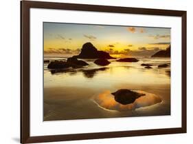 Beach and sea stacks at sunset, Indian Beach, Ecola State Park, Oregon-Adam Jones-Framed Photographic Print