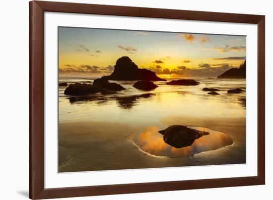 Beach and sea stacks at sunset, Indian Beach, Ecola State Park, Oregon-Adam Jones-Framed Photographic Print