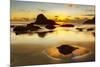 Beach and sea stacks at sunset, Indian Beach, Ecola State Park, Oregon-Adam Jones-Mounted Photographic Print