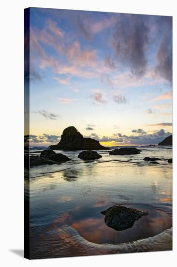 Beach and sea stacks at sunset, Indian Beach, Ecola State Park, Oregon-Adam Jones-Stretched Canvas