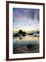 Beach and sea stacks at sunset, Indian Beach, Ecola State Park, Oregon-Adam Jones-Framed Photographic Print