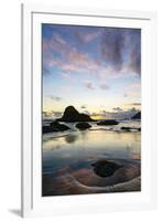 Beach and sea stacks at sunset, Indian Beach, Ecola State Park, Oregon-Adam Jones-Framed Photographic Print