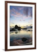 Beach and sea stacks at sunset, Indian Beach, Ecola State Park, Oregon-Adam Jones-Framed Photographic Print