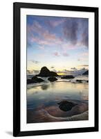 Beach and sea stacks at sunset, Indian Beach, Ecola State Park, Oregon-Adam Jones-Framed Photographic Print