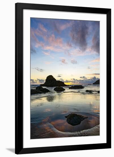 Beach and sea stacks at sunset, Indian Beach, Ecola State Park, Oregon-Adam Jones-Framed Photographic Print