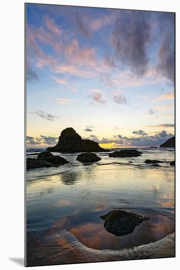 Beach and sea stacks at sunset, Indian Beach, Ecola State Park, Oregon-Adam Jones-Mounted Photographic Print