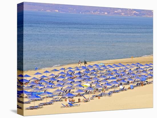 Beach and Sunshades on Beach at Giorgioupolis, Crete, Greek Islands, Greece, Europe-Guy Thouvenin-Stretched Canvas