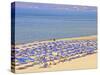 Beach and Sunshades on Beach at Giorgioupolis, Crete, Greek Islands, Greece, Europe-Guy Thouvenin-Stretched Canvas