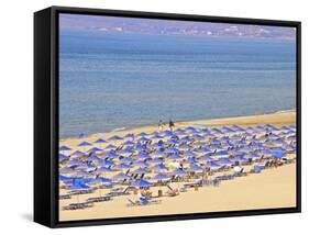 Beach and Sunshades on Beach at Giorgioupolis, Crete, Greek Islands, Greece, Europe-Guy Thouvenin-Framed Stretched Canvas