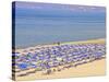 Beach and Sunshades on Beach at Giorgioupolis, Crete, Greek Islands, Greece, Europe-Guy Thouvenin-Stretched Canvas