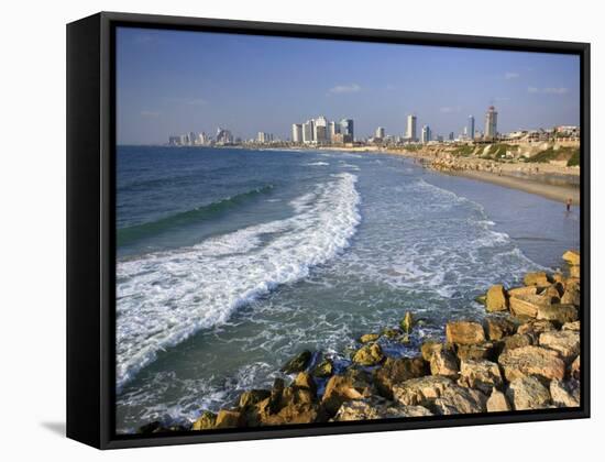 Beach and Tel Aviv from Jaffo Old Port, Israel-Michele Falzone-Framed Stretched Canvas