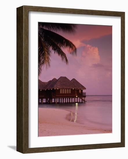 Beach and Water Villas at Sunset, Maldive Islands, Indian Ocean-Calum Stirling-Framed Photographic Print