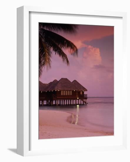 Beach and Water Villas at Sunset, Maldive Islands, Indian Ocean-Calum Stirling-Framed Photographic Print