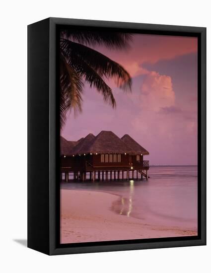 Beach and Water Villas at Sunset, Maldive Islands, Indian Ocean-Calum Stirling-Framed Stretched Canvas