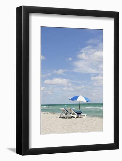 Beach Area at the '44 St', Dumbrella and Loungers, Atlantic Ocean, Miami South Beach, Florida, Usa-Axel Schmies-Framed Photographic Print