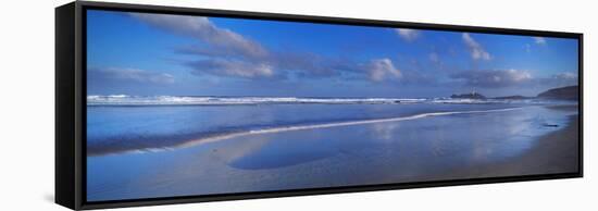 Beach at Sunrise, Gwithian Beach, Godrevy Lighthouse, Cornwall, England-null-Framed Stretched Canvas