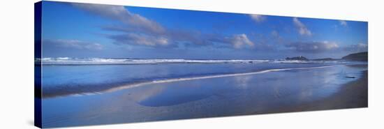 Beach at Sunrise, Gwithian Beach, Godrevy Lighthouse, Cornwall, England-null-Stretched Canvas