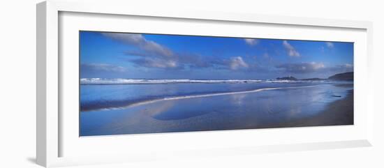 Beach at Sunrise, Gwithian Beach, Godrevy Lighthouse, Cornwall, England-null-Framed Photographic Print