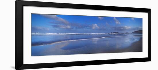 Beach at Sunrise, Gwithian Beach, Godrevy Lighthouse, Cornwall, England-null-Framed Photographic Print