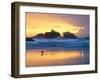 Beach at Sunset with Sea Stacks and Gull, Bandon, Oregon, USA-Nancy Rotenberg-Framed Premium Photographic Print