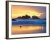 Beach at Sunset with Sea Stacks and Gull, Bandon, Oregon, USA-Nancy Rotenberg-Framed Photographic Print