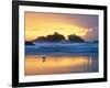 Beach at Sunset with Sea Stacks and Gull, Bandon, Oregon, USA-Nancy Rotenberg-Framed Photographic Print