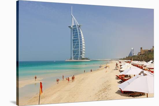 Beach at the Al Quasr Hotel of Madinat Jumeirah with View of Burj al Arab-null-Stretched Canvas