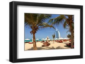 Beach at the Mina A'Salam Hotel Madinat Jumeirah with View towards Burj al Arab-null-Framed Art Print