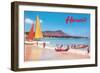 Beach at Waikiki, Hawaii-null-Framed Art Print