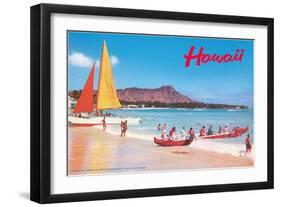 Beach at Waikiki, Hawaii-null-Framed Art Print