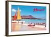 Beach at Waikiki, Hawaii-null-Framed Art Print