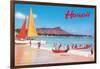 Beach at Waikiki, Hawaii-null-Framed Art Print