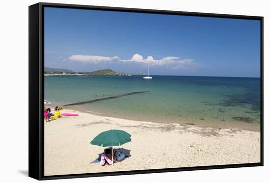 Beach, Baia Di Nora, Cagliari, Sardinia, Italy, Mediterranean, Europe-John-Framed Stretched Canvas