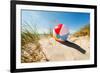 Beach Ball Resting in Sand Dune Concept for Childhood Summer Vacations, Family Holiday and Healthy-Flynt-Framed Photographic Print