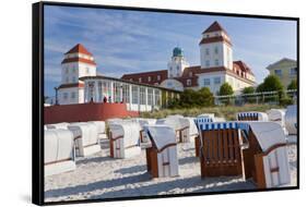 Beach Basket Seats in Front of Health Spa, Binz, Rygen Island, Germany-Peter Adams-Framed Stretched Canvas