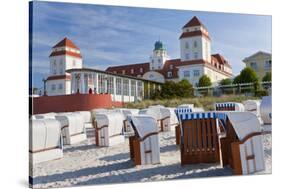 Beach Basket Seats in Front of Health Spa, Binz, Rygen Island, Germany-Peter Adams-Stretched Canvas