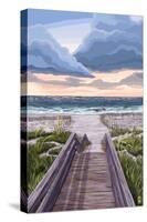 Beach Boardwalk Scene-Lantern Press-Stretched Canvas