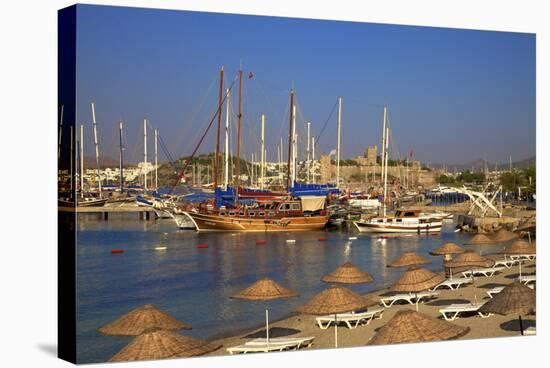 Beach, Boats and Castle, Bodrum, Anatolia, Turkey, Asia Minor, Eurasia-Neil Farrin-Stretched Canvas