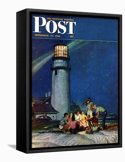 "Beach Bonfire" Saturday Evening Post Cover, September 16, 1950-Mead Schaeffer-Framed Stretched Canvas