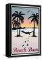 Beach Bum Hammock Between Palm Trees Art Print Poster-null-Framed Stretched Canvas