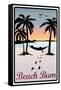 Beach Bum Hammock Between Palm Trees Art Print Poster-null-Framed Stretched Canvas