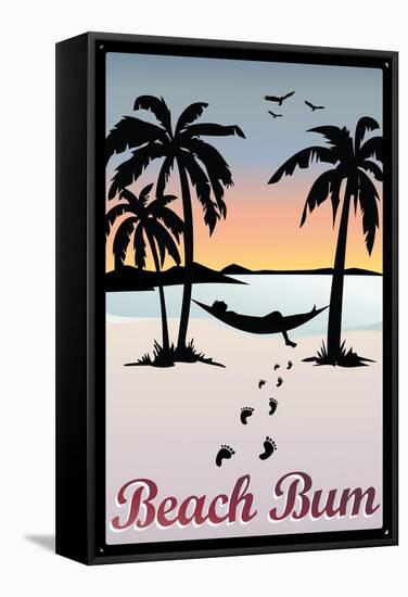 Beach Bum Hammock Between Palm Trees Plastic Sign-null-Framed Stretched Canvas